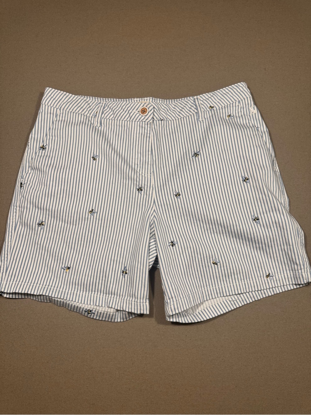 Striped Embroidered Bee Shorts - Blue & White womens joules 14